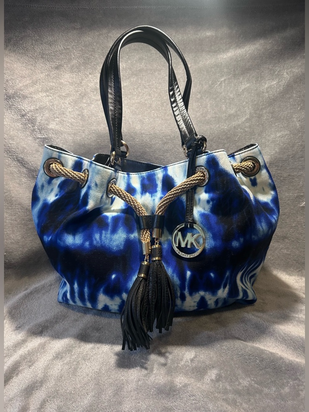 Michael Kors Marina Large Blue Tie Dye Rope Tote w/ Gold Hardware
